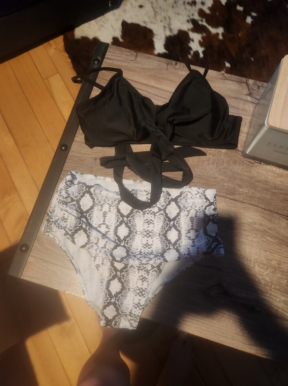 High-Waist Snake-Print Bikini Set with Black Tie-Front Top